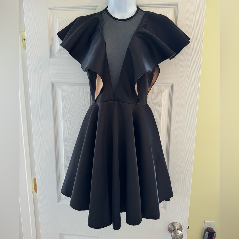 Sandro Paris Ruffle Cocktail Dress - Black Satin - Size S - Picture 3 of 11